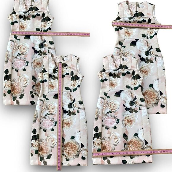 Calvin Klein Floral Print Scuba Sheath Blush Multi Colored Crew Neck Dress - Picture 5 of 11
